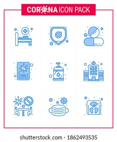 9 Blue Coronavirus Covid19 Icon pack such as hand; virus; drug; virus; news viral coronavirus 2019-nov disease Vector Design Elements