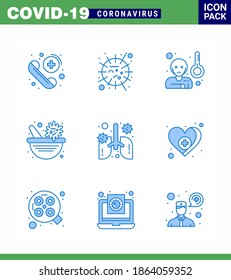 9 Blue Coronavirus Covid19 Icon pack such as anatomy; pharmacy bowl; virus; pharmacy; temprature viral coronavirus 2019-nov disease Vector Design Elements
