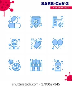 9 Blue coronavirus epidemic icon pack suck as wear; protection; virus; mask; bacteria viral coronavirus 2019-nov disease Vector Design Elements