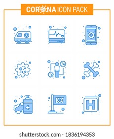 9 Blue coronavirus epidemic icon pack suck as human; coronavirus; medical; virus; particle viral coronavirus 2019-nov disease Vector Design Elements