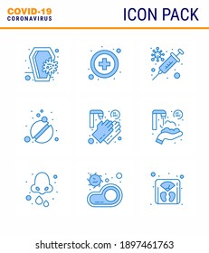 9 Blue coronavirus epidemic icon pack suck as medical; care; flu; tablets; medicine viral coronavirus 2019-nov disease Vector Design Elements