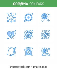 9 Blue coronavirus epidemic icon pack suck as bio; medical; bacteria; love; search viral coronavirus 2019-nov disease Vector Design Elements
