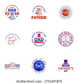 9 Blue and red Set of Vector Happy fathers day. Typography Vintage Icons. Lettering for greeting cards. banners. t-shirt design. Fathers Day. Editable Vector Design Elements