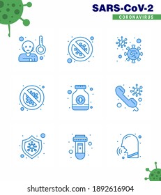 9 Blue Set of corona virus epidemic icons. such as virus; protection; scientist; bacteria; covid viral coronavirus 2019-nov disease Vector Design Elements