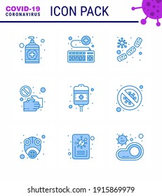 9 Blue Set of corona virus epidemic icons. such as pandemic; hand; survice; covid; virus viral coronavirus 2019-nov disease Vector Design Elements