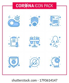 9 Blue viral Virus corona icon pack such as report; healthcare; mask; clipboard; prescription viral coronavirus 2019-nov disease Vector Design Elements