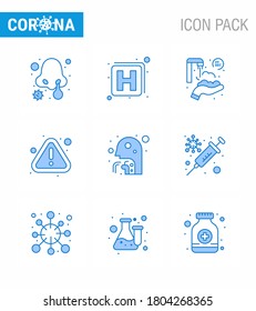 9 Blue viral Virus corona icon pack such as man; cough; protect hands; virus; notice viral coronavirus 2019-nov disease Vector Design Elements