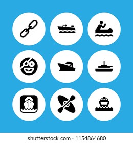 9 boat icons in vector set. canoe racing, cruise, ship and pirate illustration for web and graphic design