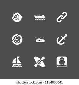 9 boat icons in vector set. anchor, submarine, cruise and sailboat illustration for web and graphic design