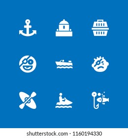 9 boat icons in vector set. bunker, pirate, fishing and carrier illustration for web and graphic design