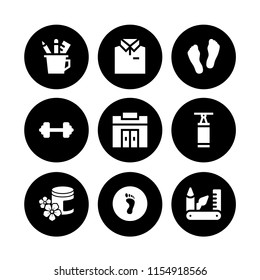 9 body icons in vector set. foot, spa, weight and shirt illustration for web and graphic design