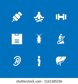 9 body icons in vector set. weight, dumbbell, exercise and bone illustration for web and graphic design
