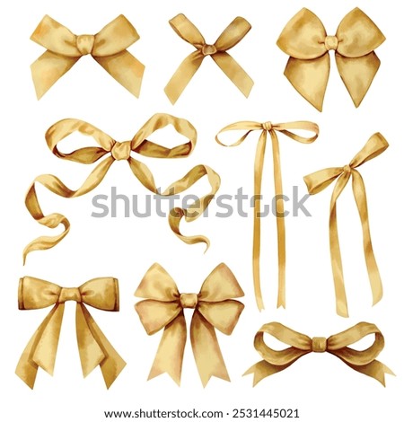 9 Bows elements watercolor digital painted.