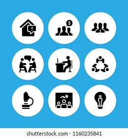 9 brainstorming icons in vector set. problem, research, meeting and team illustration for web and graphic design
