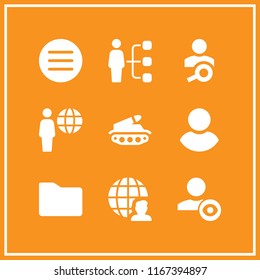 9 brand vector icon set with is identical with, user, folder and tank icons for mobile and web