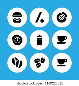 9 break icons in vector set. isotonic, coffee, disc brake and burglar illustration for web and graphic design