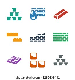 9 brick icons. Trendy brick icons white background. Included filled icons such as gold, brick wall, building block, wall fire. icon for web and mobile.