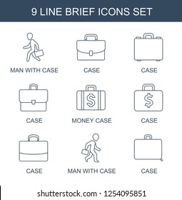 9 brief icons. Trendy brief icons white background. Included line icons such as man with case, case, Money case. brief icon for web and mobile.