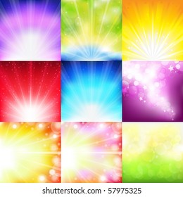 9 Bright Background With Rays And Stars