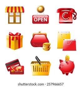 9 bright shopping icons set
