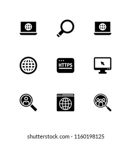 9 browser icons in vector set. cursor, http, search and www illustration for web and graphic design