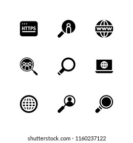 9 browser icons in vector set. www, search and http illustration for web and graphic design