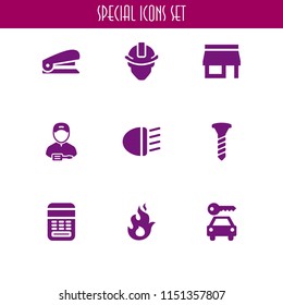 9 building icons in vector set. rent, technological, screw and heat illustration for web and graphic design