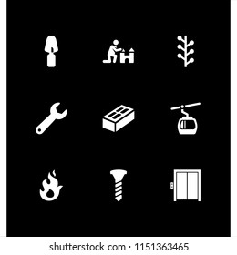 9 building icons in vector set. sand castle, wrench, cabin and heat illustration for web and graphic design