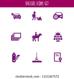 9 building icons in vector set. construction and tools, university, worker and rent illustration for web and graphic design