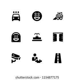 9 building icons in vector set. rich, cctv, puzzle and backhoe illustration for web and graphic design