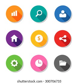 9 business graph magnifier people home coin connection network cog time folder flat icon for presentation and infographic