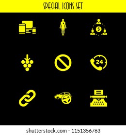 9 business icons in vector set. no stopping, link, tablet and writer illustration for web and graphic design