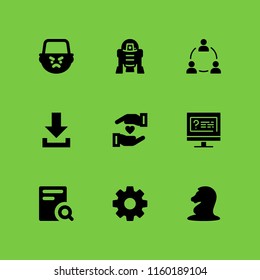 9 businessman icons in vector set. r d, cog wheel silhouette, team and research illustration for web and graphic design