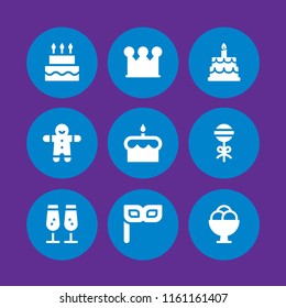 9 cake icons in vector set. dessert, birthday and party, birthday cake and happy birthday illustration for web and graphic design