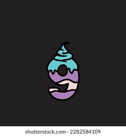 9 del alfabeto vector de la torta y número