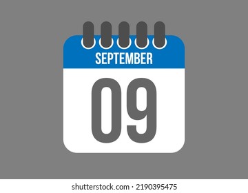 9 calendar september. Calendar icon for September days in blue color on dark background.