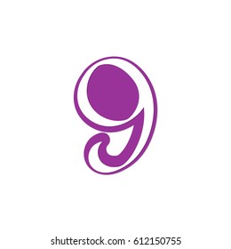 9, calligraphy number nine, sticker design template, vector illustration