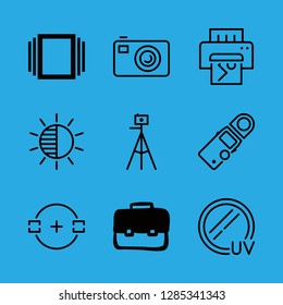 9 camera icons with camera target and suitcase in this set