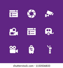 9 camera icons in vector set. film, tourism, cctv and camera shutter illustration for web and graphic design