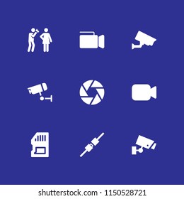 9 camera icons in vector set. security system, photographer, video camera and film illustration for web and graphic design