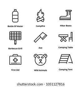 9 camping line icons