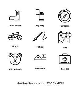 9 camping line icons
