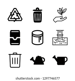 9 can icons with waste and trash in this set