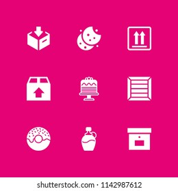 9 candy icon set with syrup, cookies and package vector illustration for graphic design and web