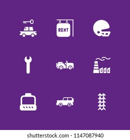 9 car icon set with suv, wrench and rent vector illustration for graphic design and web