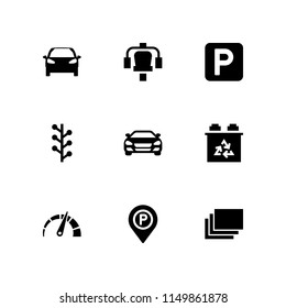 9 car icons in vector set. internet, automobile, station and car parking illustration for web and graphic design