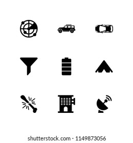 9 car icons in vector set. filter, radar, trip and vehicle illustration for web and graphic design
