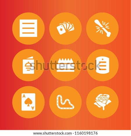 9 card icons in vector set. dog tag, broke, ace of hearts and rose illustration for web and graphic design