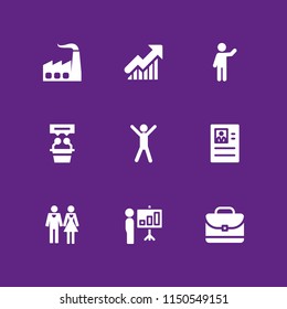 9 Career Icons In Vector Set. Human, Interview, Progress Report And Infrastructure Illustration For Web And Graphic Design