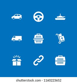 9 cargo icons in vector set. box, truck, transport and ship illustration for web and graphic design